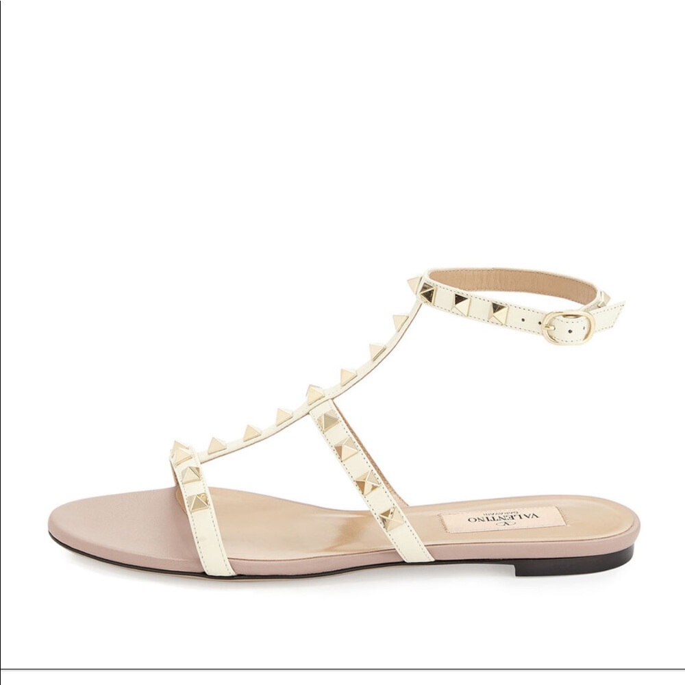 Valentino Rockstud Ankle-strap flat sandal
